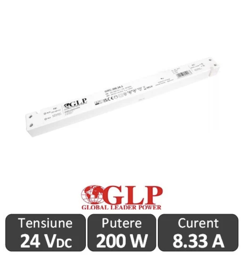 Sursa alimentare Slim GLP LED 200W 24V IP20