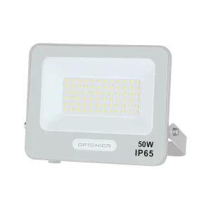Proiector LED SMD 50W IP65 Corp Alb Cablu 15cm Optonica