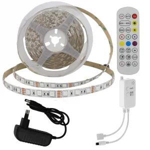 Kit Bandă LED RGB 5m 36W 60LED/m cu Telecomandă și Adaptor Optonica