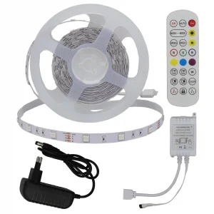 Kit Bandă LED RGB 12W 5m 30LED/m cu Telecomandă și Controller Optonica