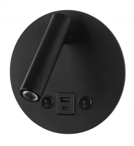 Aplică LED 8W cu Întrerupător și USB 3000K Lumină Caldă Neagră Optonica