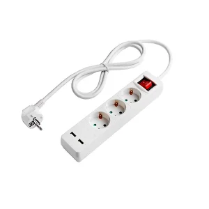 Prelungitor 3 Prize Schuko + 2 USB 3500W cu Buton ON/OFF Optonica