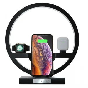 Stație Încărcare Wireless 3in1 Optonica pentru Telefon/Ceas/Căști, Suport Telefon, Cablu 1m, Negru